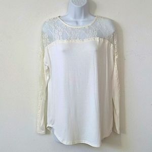 NWT kut from the kloth cream mixed media top with lace collar & sleeves S